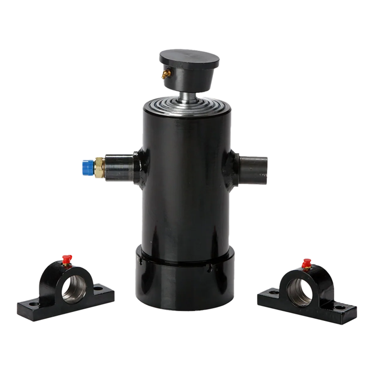 Underbody telescopic hydraulic cylinder with two bolt-on cylinder support brackets